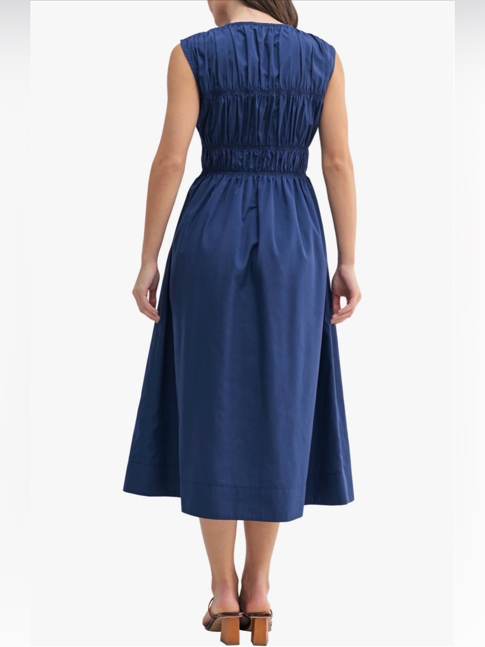 Mila Mae Navy V-Neck tie Gathered Waist Midi Dress size large - Picture 2 of 7